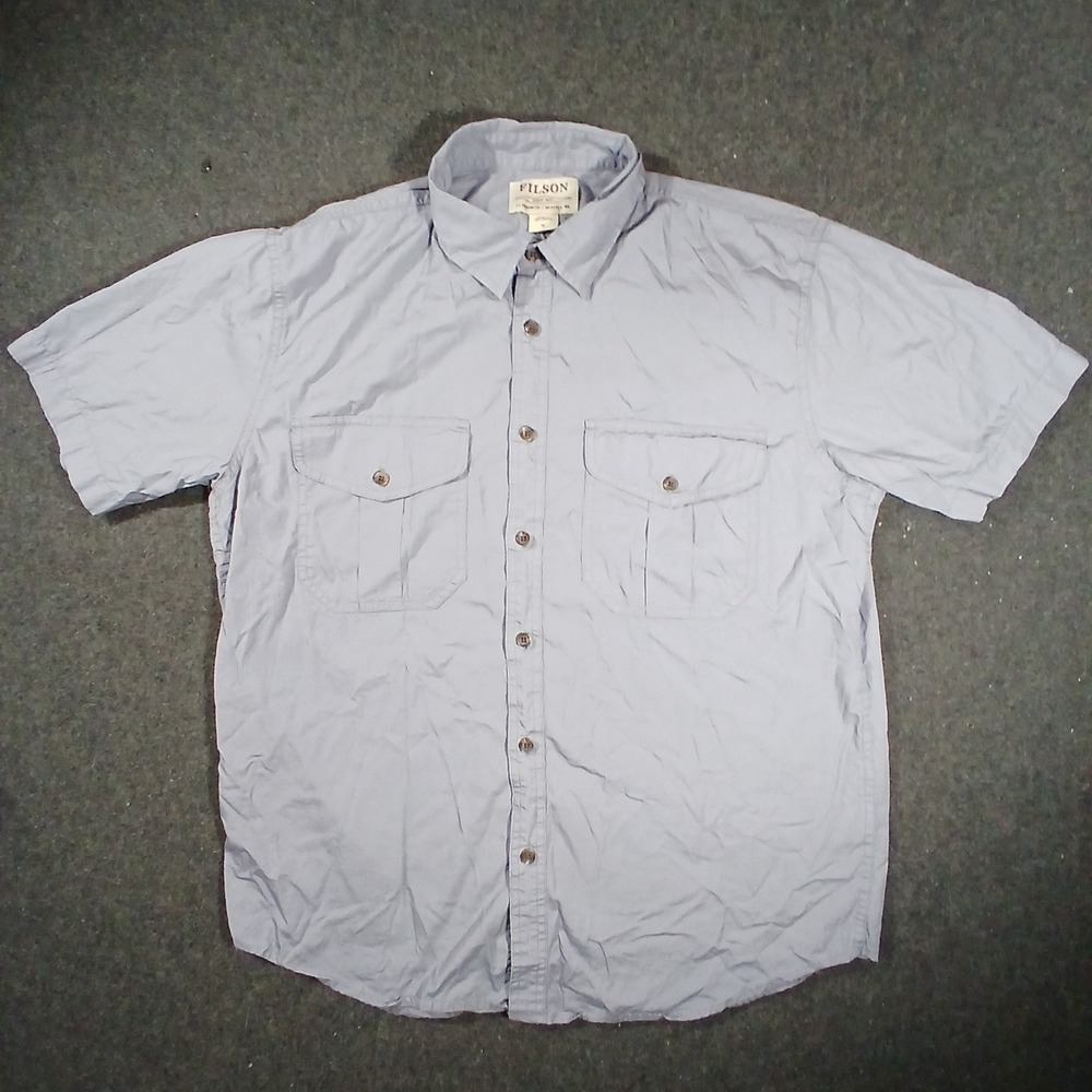 Filson Button Down Shirt Mens Medium Blue Short Sleeve Cotton Utility Pocket